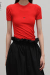 BASERANGE 25 Early Spring French Organic Cotton Hollow Heart Short Sleeve T-shirt BAS-TOHS-RB-SP25-MY RED